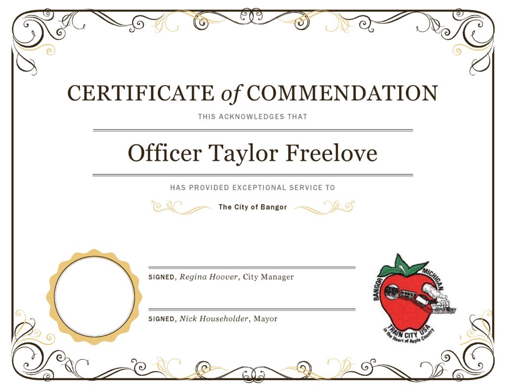 Sample Certificate Of Commendation Template